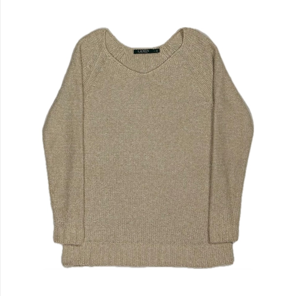 Lauren Ralph Lauren cream cotton blend swoop knit fisherman sweater womens small